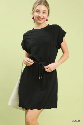 Linen Blend Scallop Hem Mini Dress