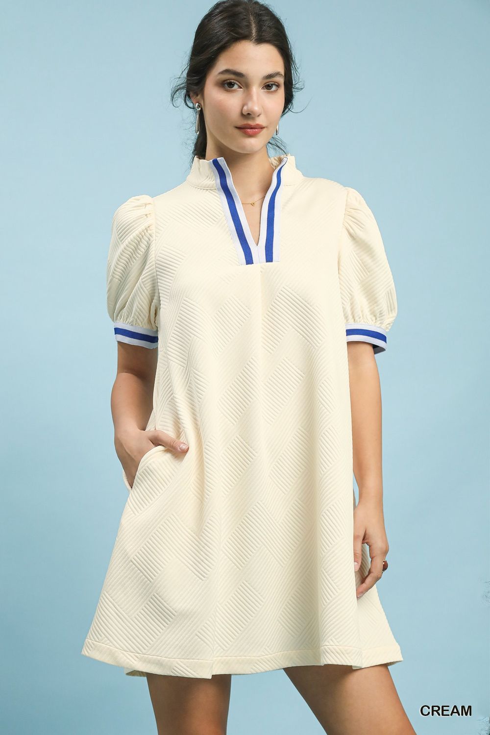 Solid Jacquard Stripe Band Mini Dress