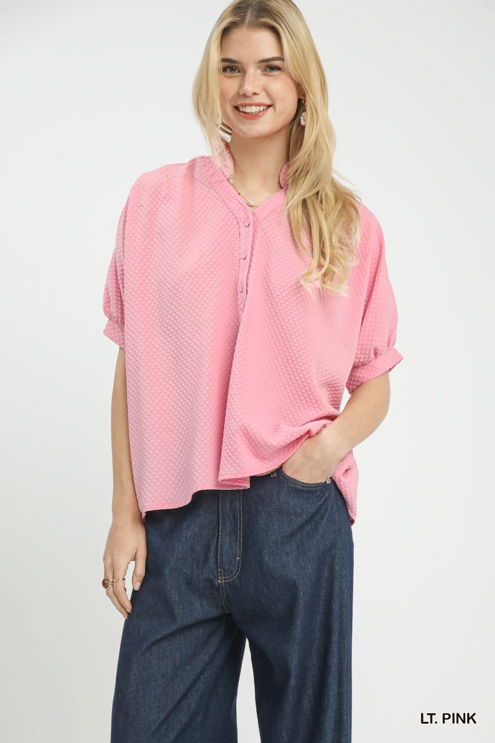 Textured Jacquard Short Sleeve Top