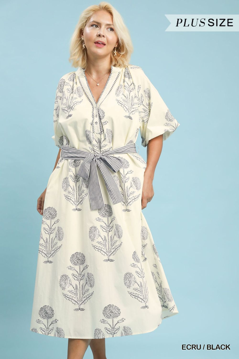 Floral Print V-Neck Maxi Dress-PLUS