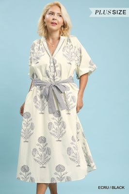 Floral Print V-Neck Maxi Dress-PLUS
