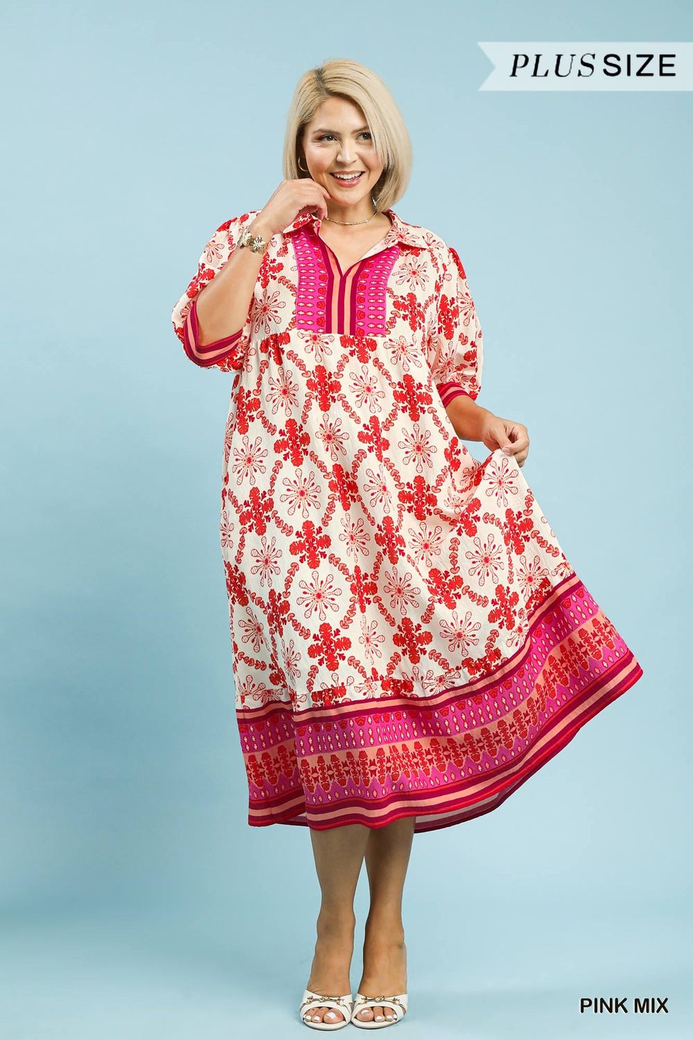 Bloom Trellis Border Print Midi Dress-PLUS