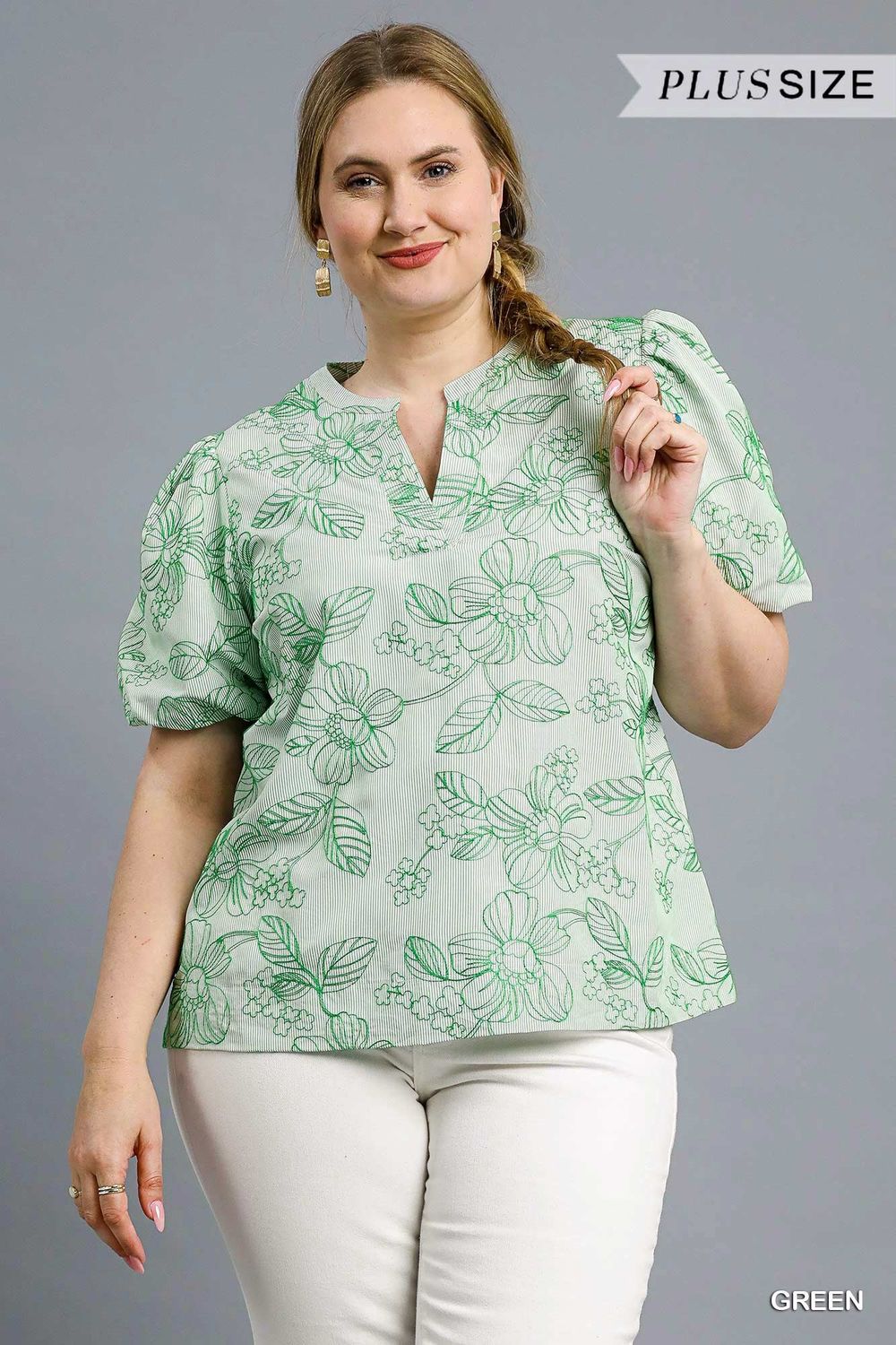 Embroidered Floral Print Blouse-PLUS