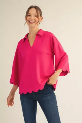 Jodifl Fushia scalloped top