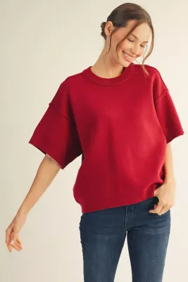 Jodifl burgandy short sleeve sweater