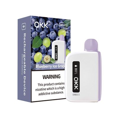 OKK Cross 2 Kit - Blueberry Ice Grape Cartridge &amp; White Battery - 5000 Puffs - 35mg