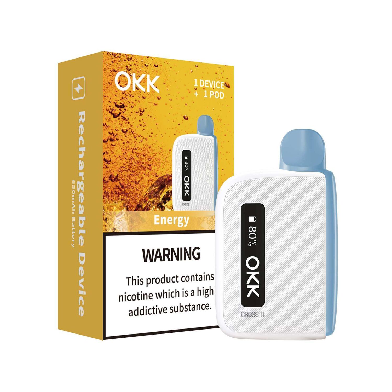 OKK Cross 2 Kit - Energy Cartridge &amp; White Battery - 5000 Puffs - 35mg