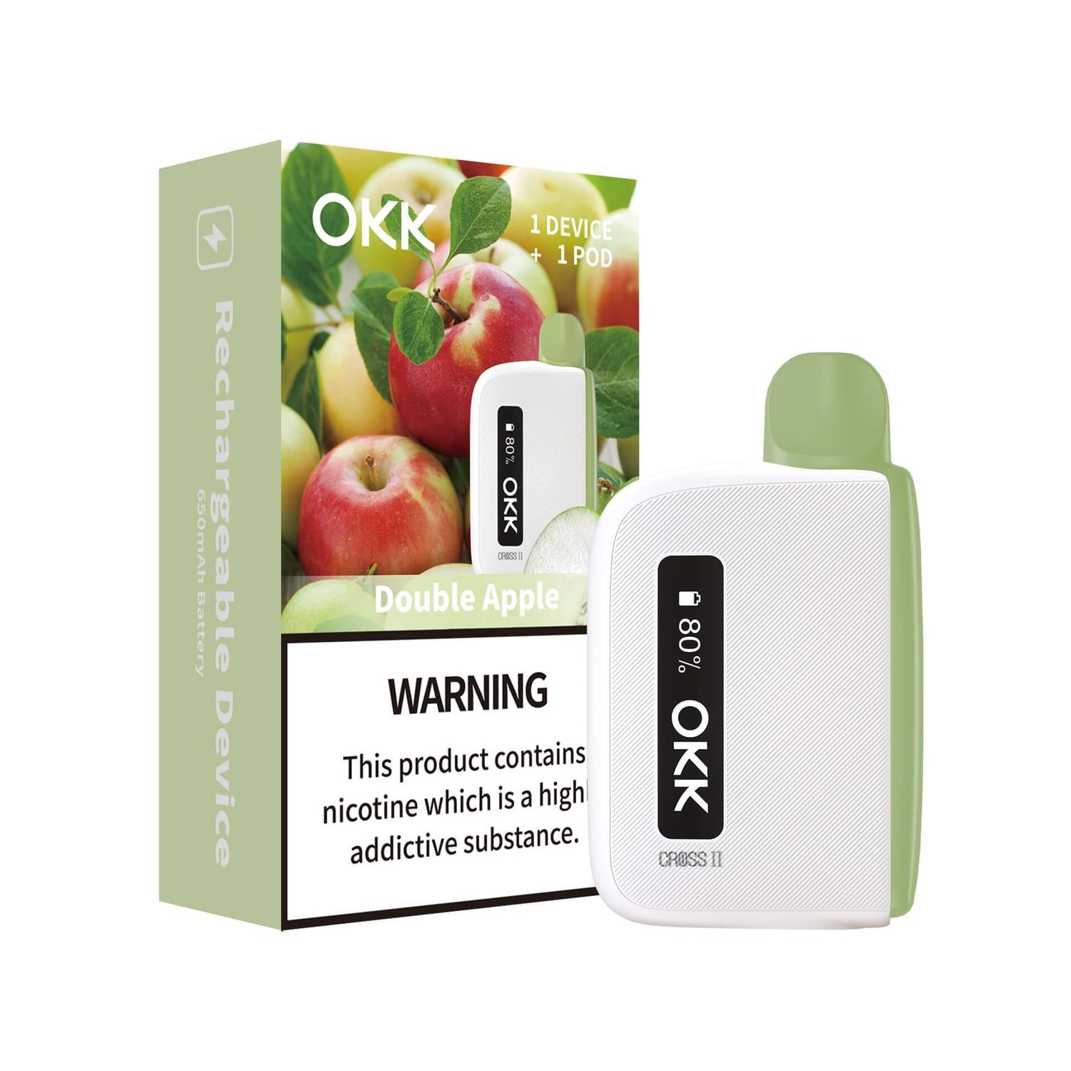 OKK Cross 2 Kit - Double Apple Cartridge &amp; White Battery - 5000 Puffs - 35mg