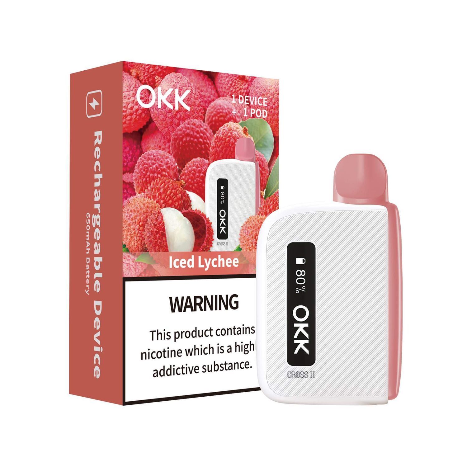 OKK Cross 2 Kit - Iced Lychee Cartridge &amp; White Battery - 5000 Puffs - 35mg