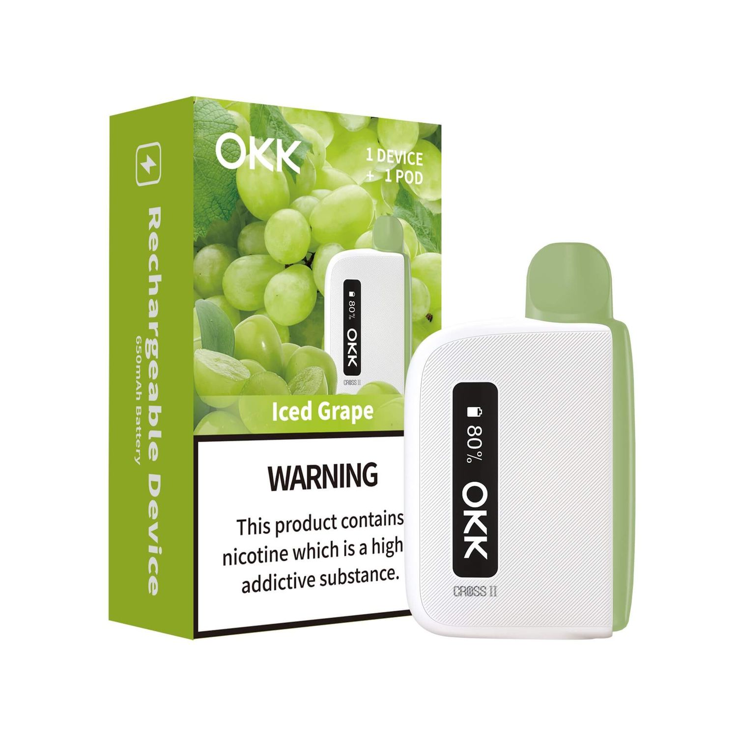OKK Cross 2 Kit - Iced Grape Cartridge &amp; White Battery - 5000 Puffs - 35mg