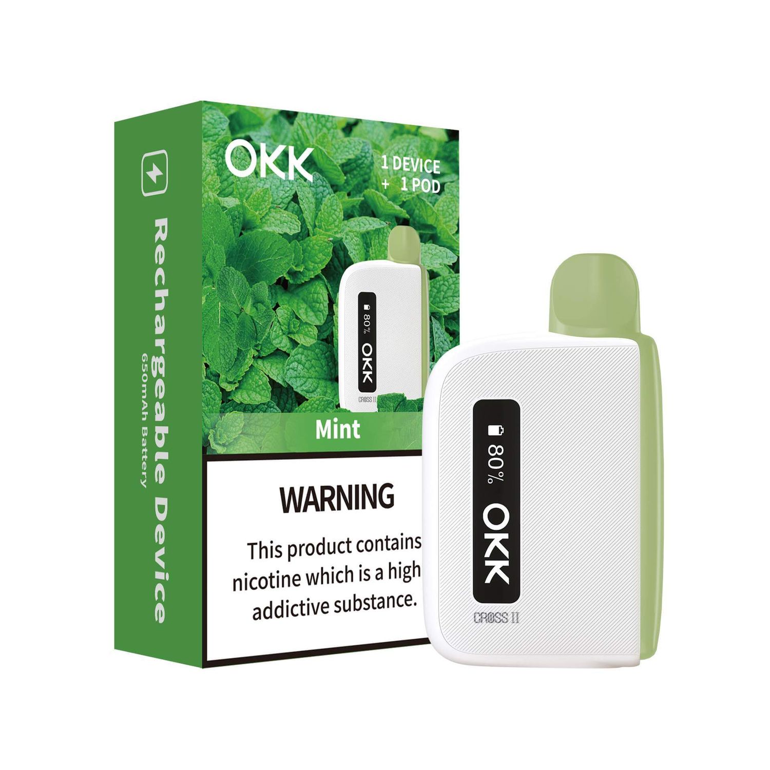 OKK Cross 2 Kit - Mint Cartridge &amp; White Battery - 5000 Puffs - 35mg