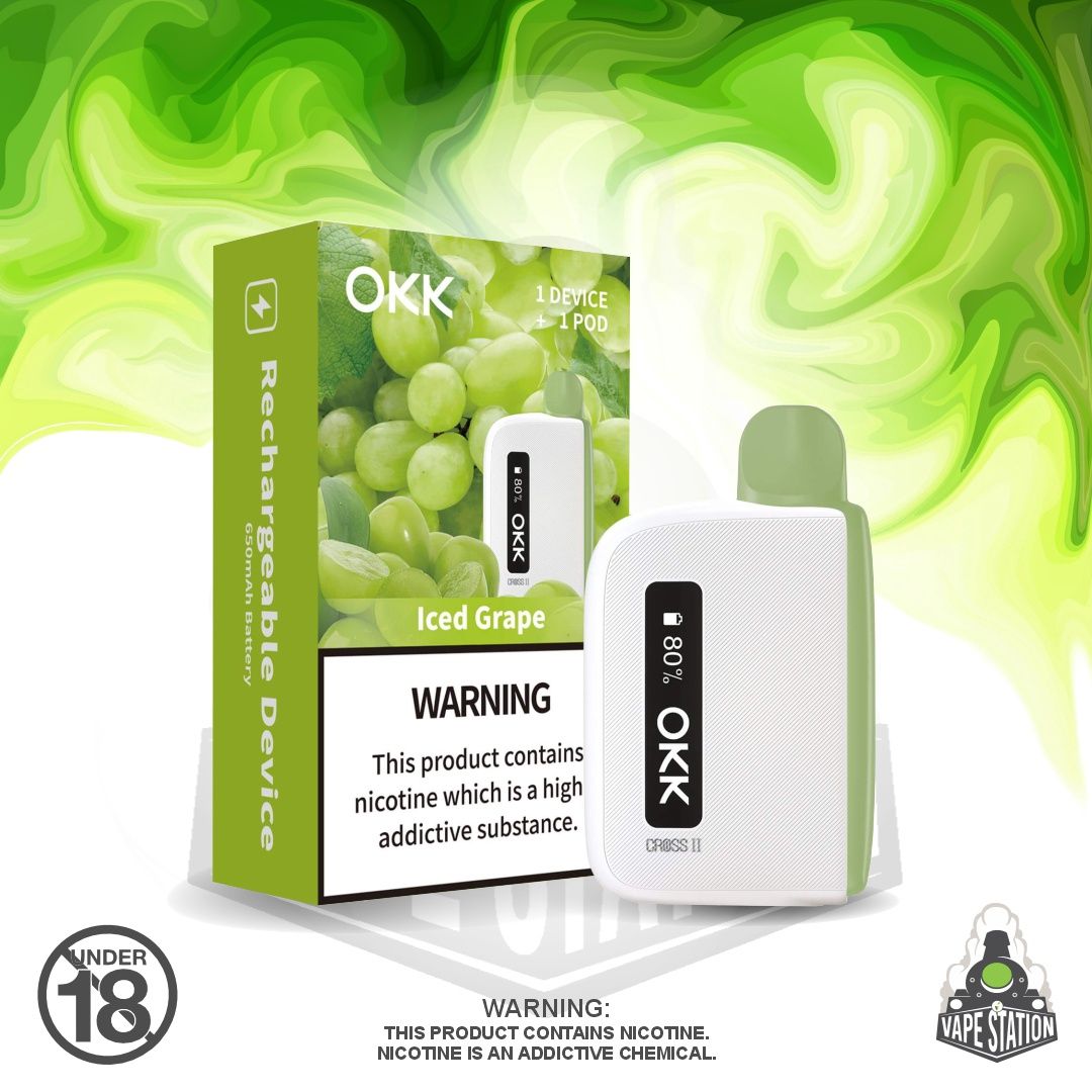 OKK Cross 2 KIT - Iced Grape Cartridge &amp; White Battery - 5000 Puffs - 35mg