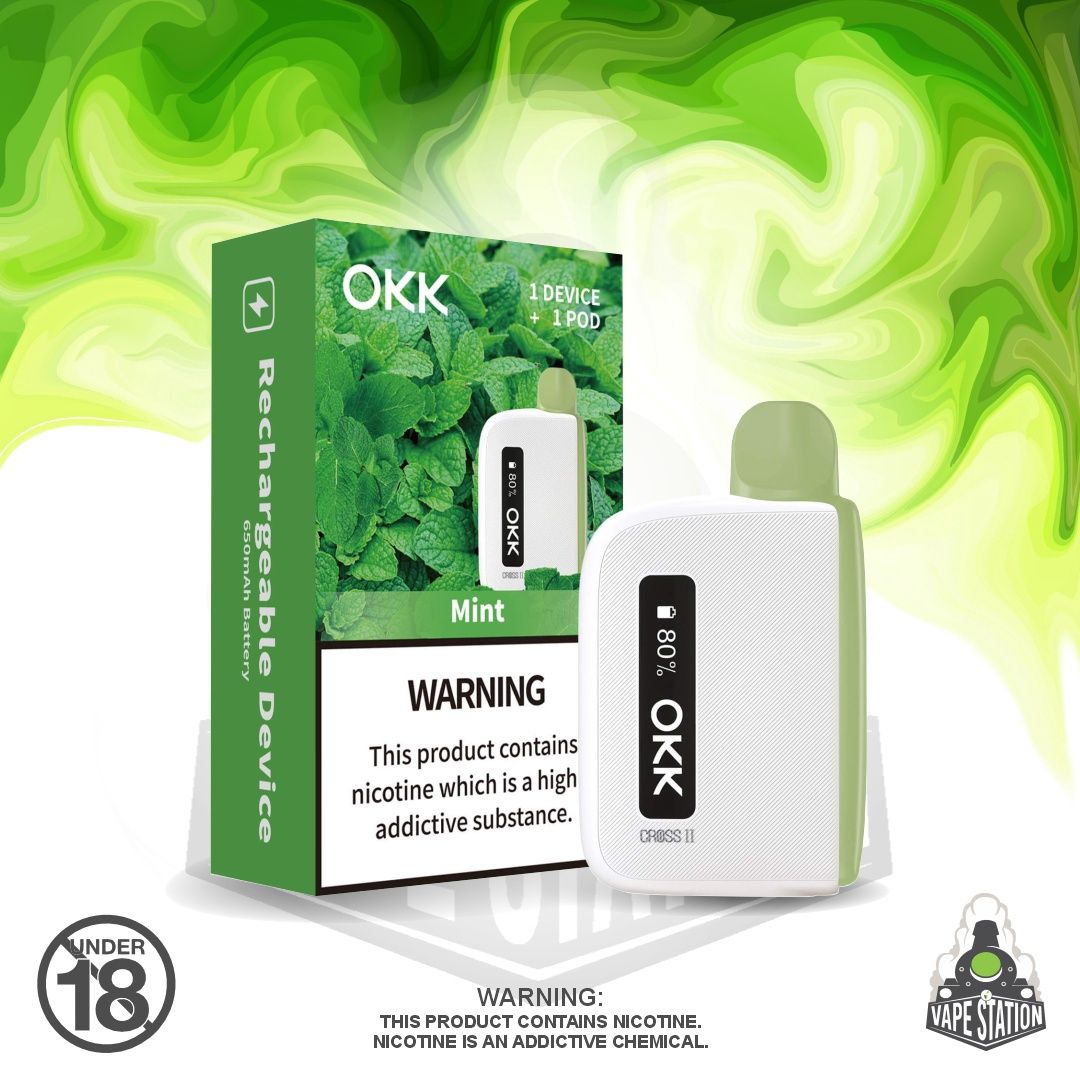 OKK Cross 2 KIT - Mint Cartridge &amp; White Battery - 5000 Puffs - 35mg