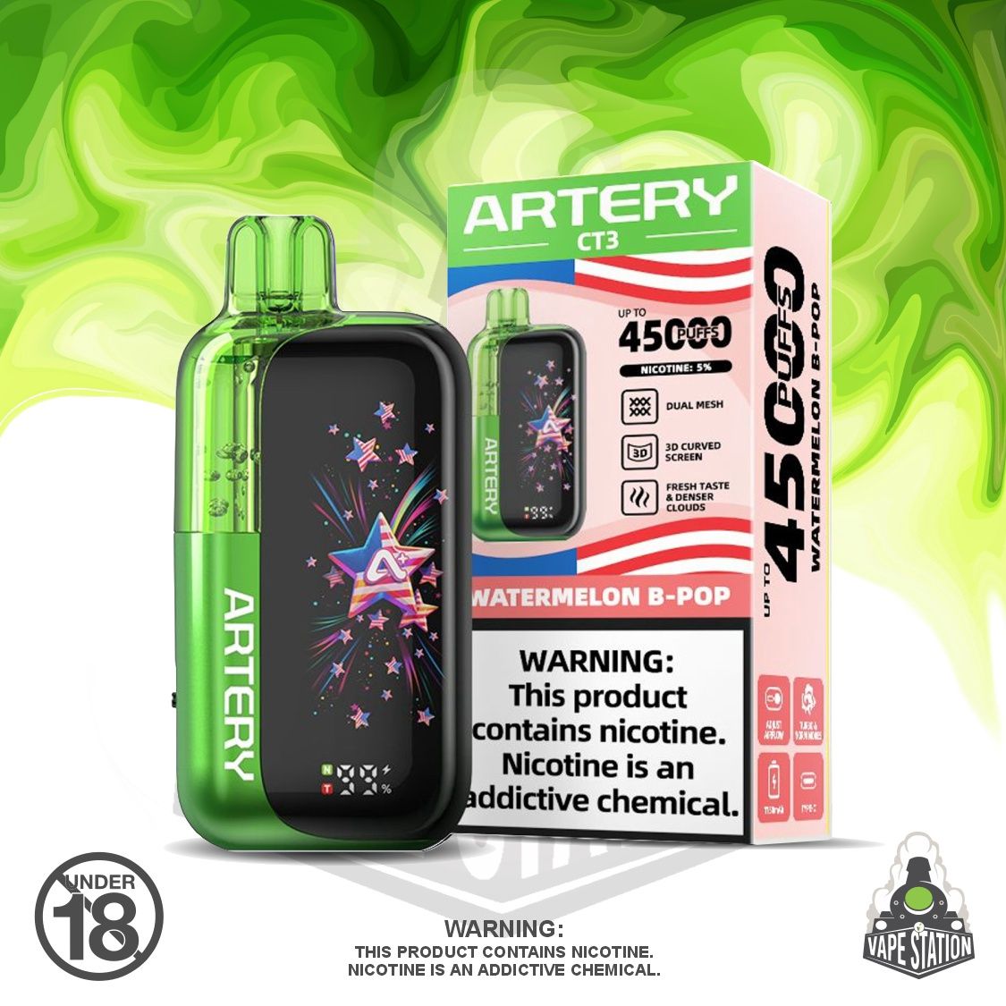 Artery - 45 000 Puff - Watermelon B Pop - 5% Artery - 45 000 Puff - Watermelon B Pop - 5%
