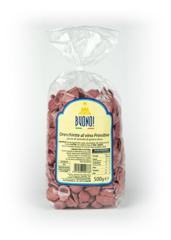 ORECCHIETTE AL VINO PRIMITIVO - Confezione 12 Pezzi da 500 gr.