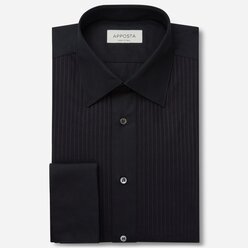 Apposta Camicia tinta unita nero 100% puro cotone collo stile italiano basso polso da gemelli