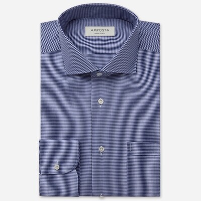 Apposta Camicia quadri piccoli blu 100% puro cotone fil-a-fil collo stile collo francese aggiornato a punte corte