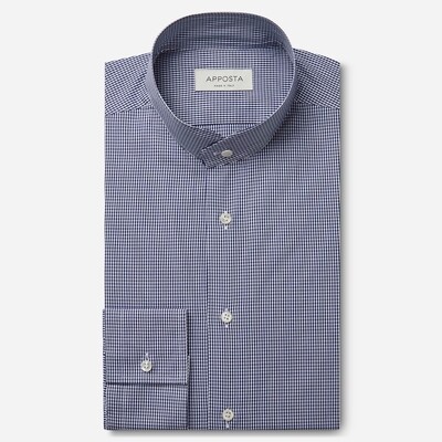 Apposta Camicia quadri piccoli blu 100% puro cotone fil-a-fil collo stile coreano smussato