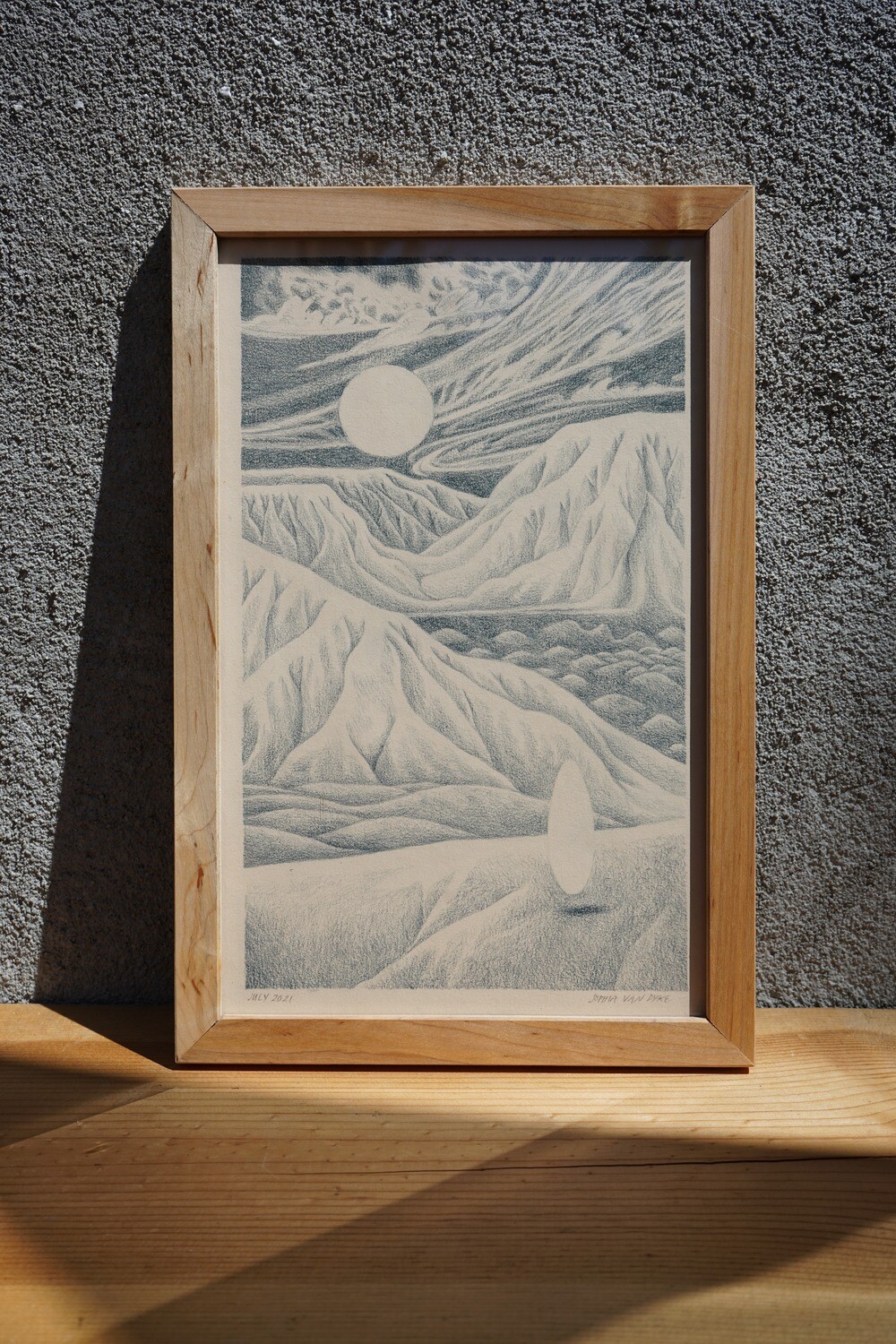 Moon and Egg Original drawing, framed