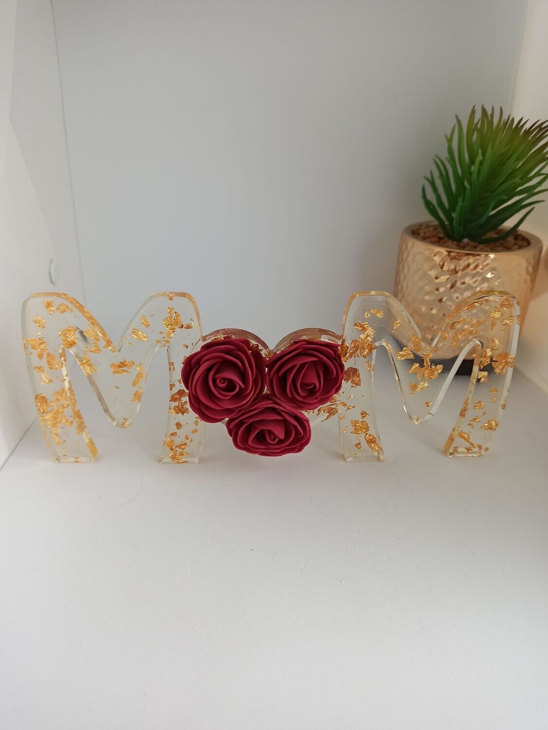 Transparent/doré fleur rouge
