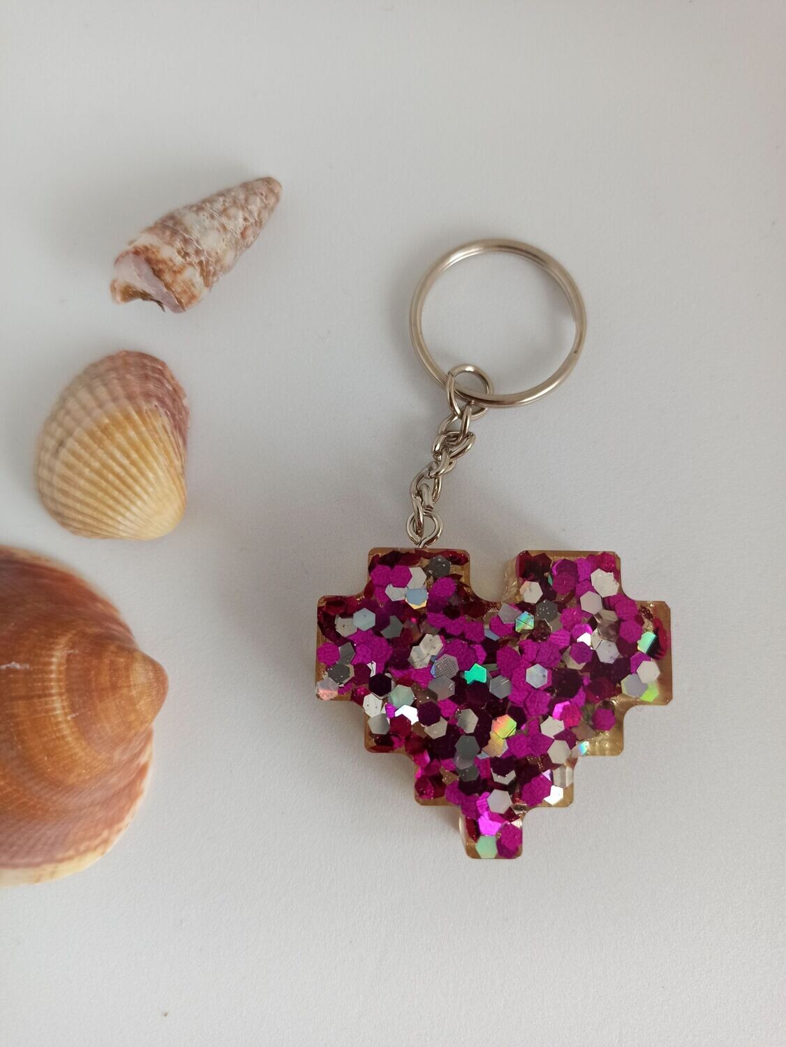 Cœur pixel violet/argent