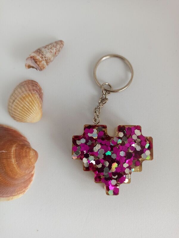 Cœur pixel violet/argent