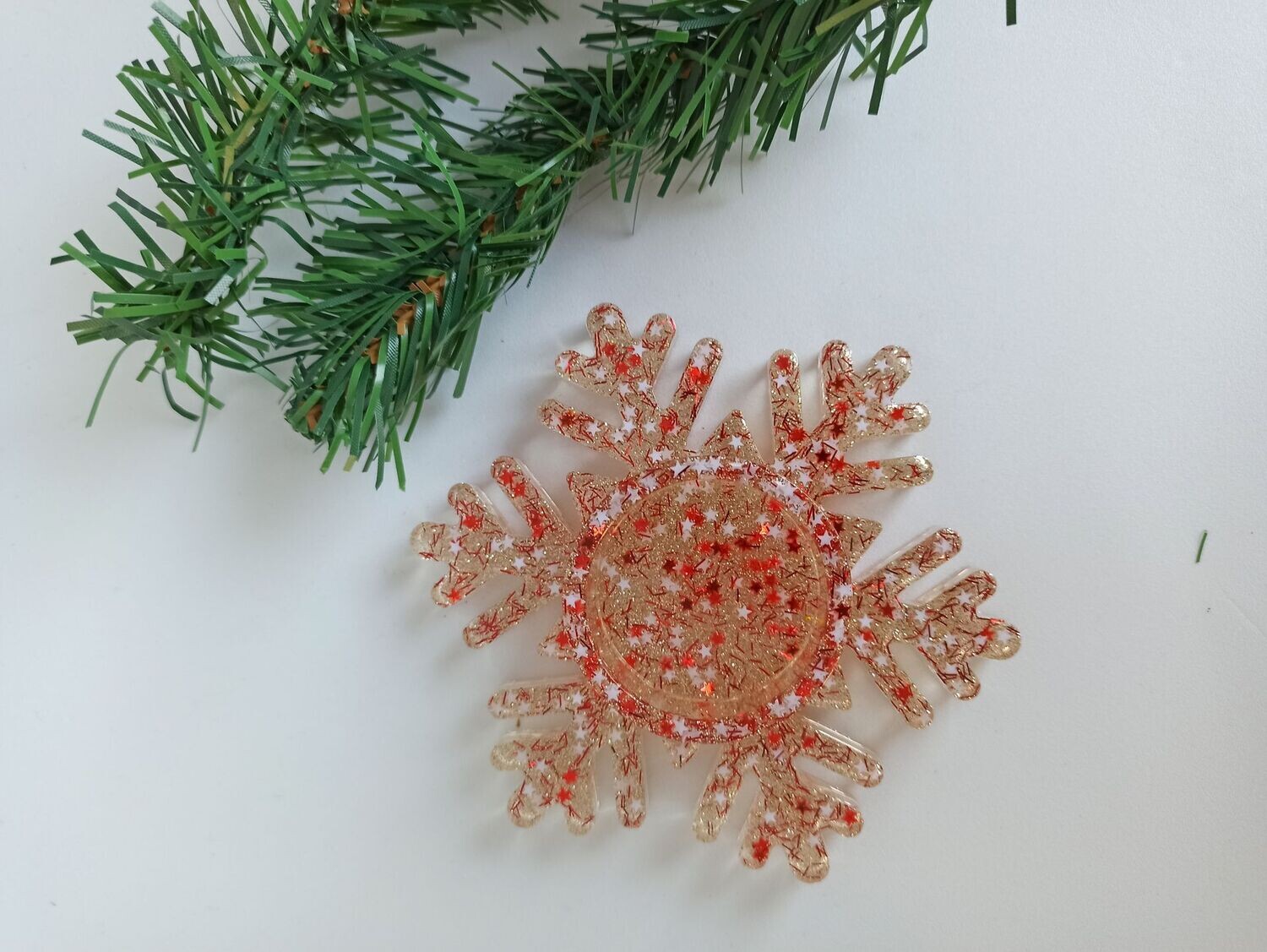 Flocon blanc/rouge paillettes