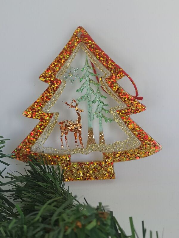 Sapin cuivré rouge jaune paillettes - cerf