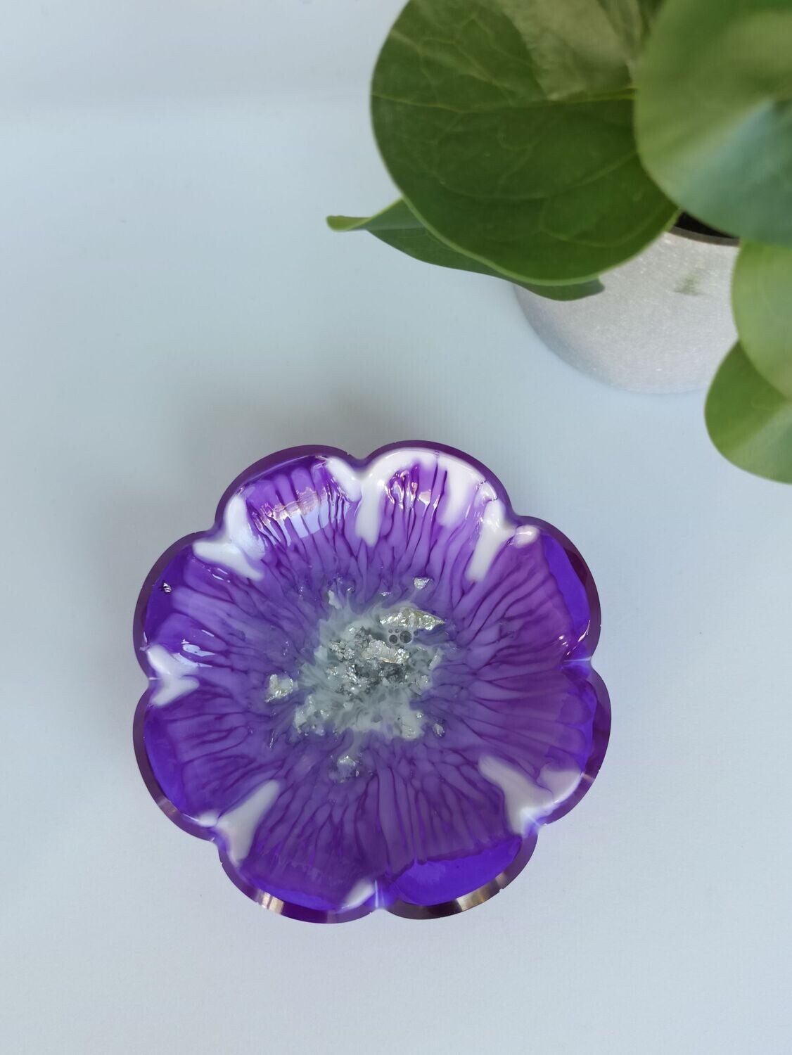 Vide poche fleur - violet/blanc/argent