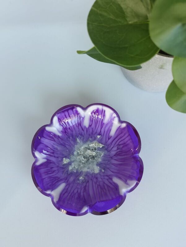 Vide poche fleur - violet/blanc/argent