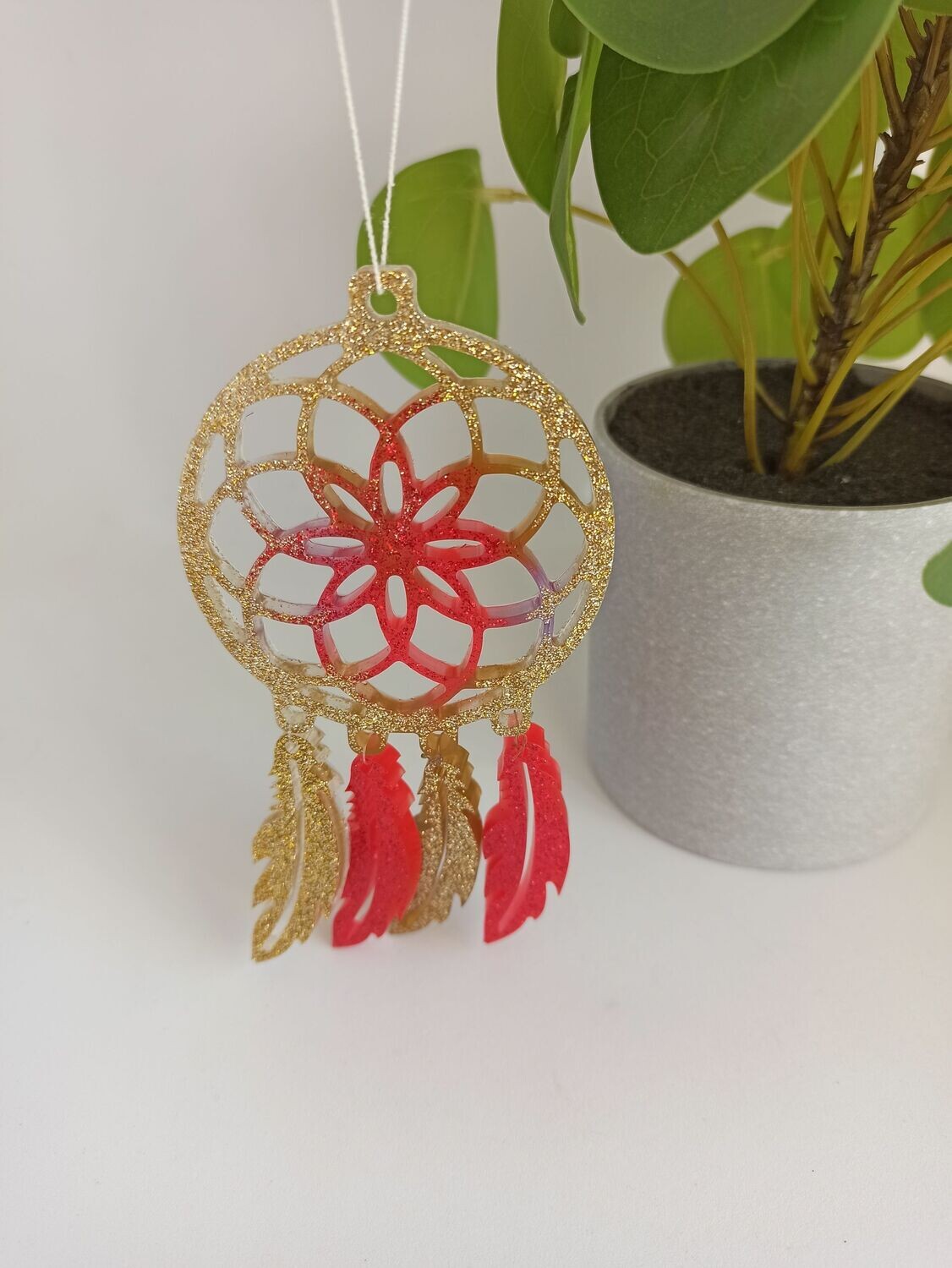 Attrape rêves - doré / rouge paillettes