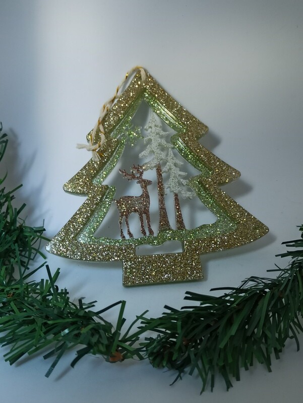 Sapin doré vert paillettes - cerf
