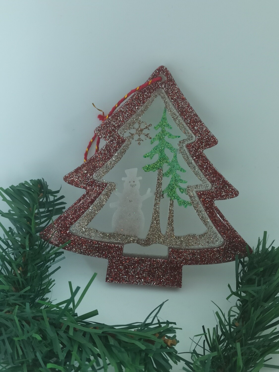 Sapin rouge et marron paillettes