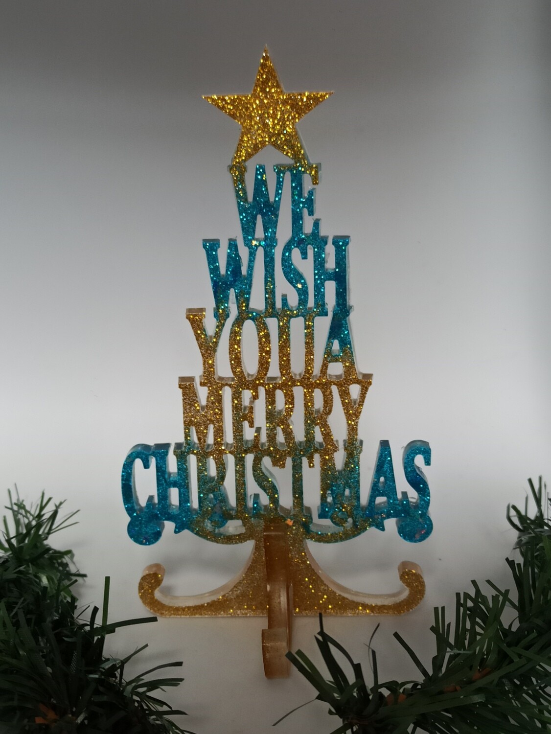 Merry Christmas sur pied - bleu/jaune paillettes