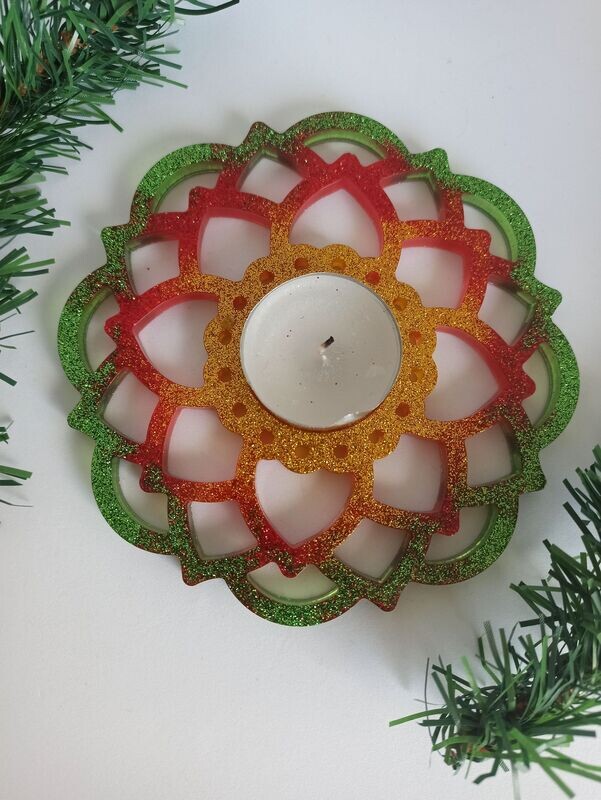 Support bougie vert/jaune/rouge paillettes Support bougie vert/jaune/rouge paillettes