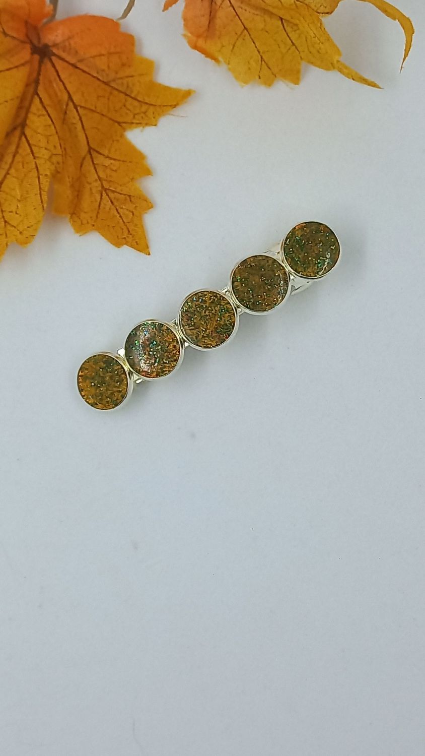 Barrette clip - ronds vert/marron
