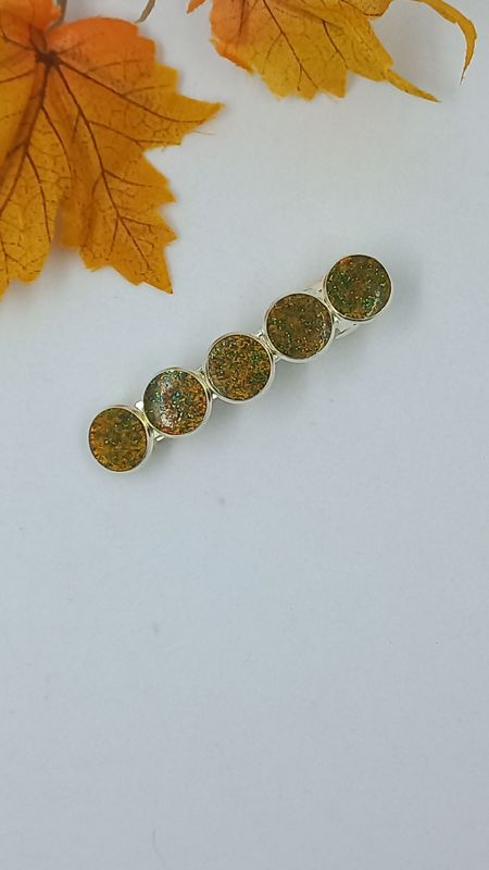 Barrette clip - ronds vert/marron