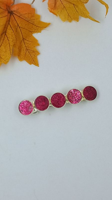 Barrette clip - ronds rose paillettes