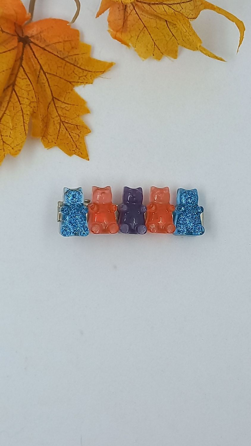 Barrette pince - nounours bleu paillettes/orange/violet