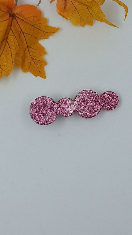 Barrette pince - bubulles rose paillettes