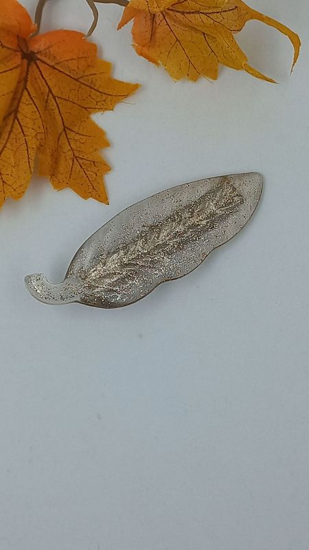 Barrette pince - feuille marron argenté paillettes