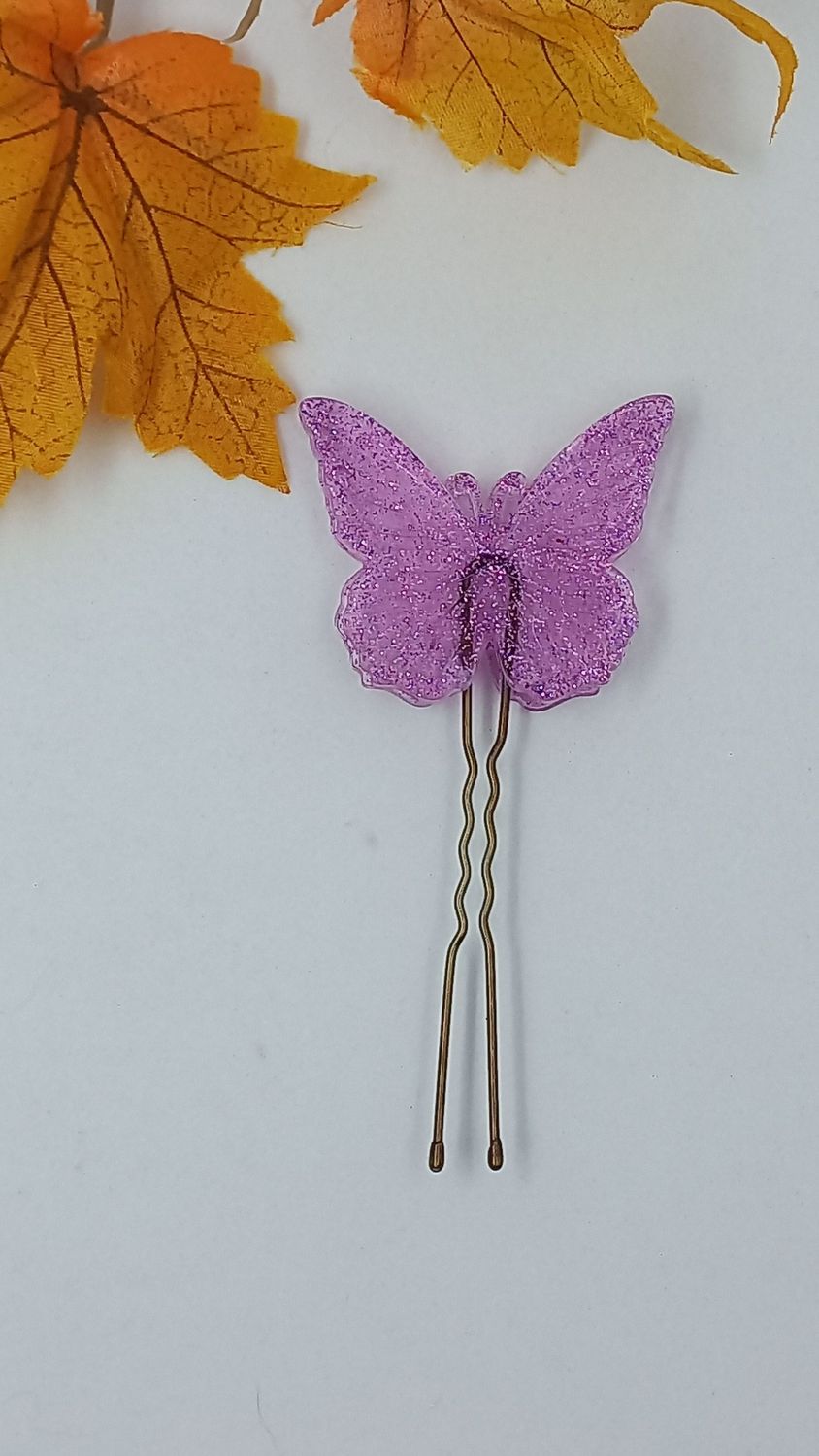 Pince chignon - Papillon petit modèle roses paillettes