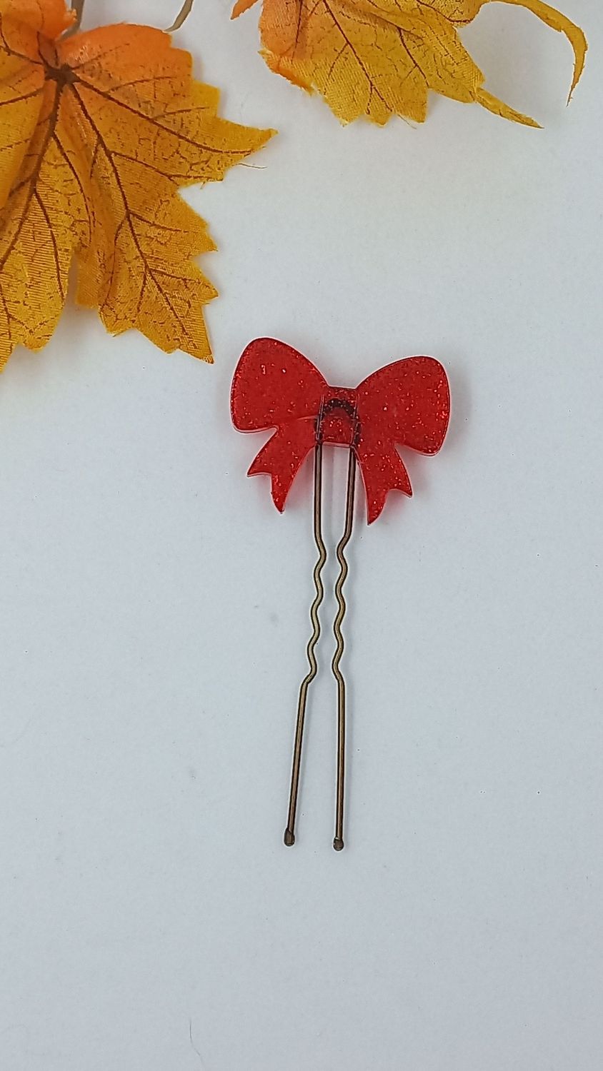 Pince chignon - Nœud rouge paillettes