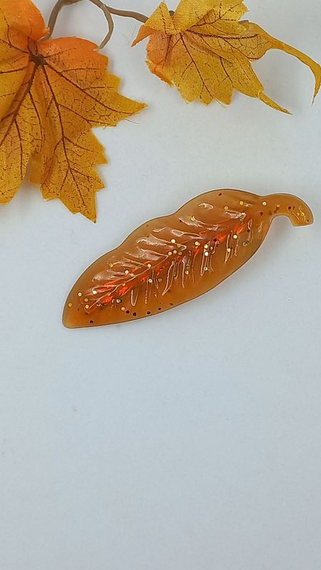 Barrette pince - feuille marron doré paillettes Barrette pince - feuille marron doré paillettes