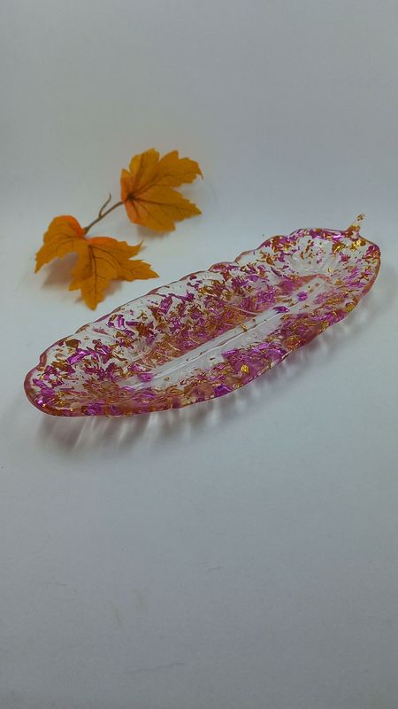 Vide poche plume fuchsia/doré