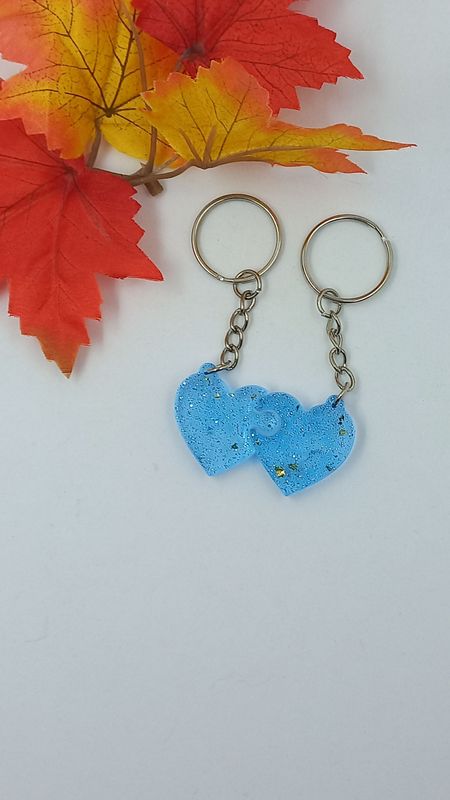 Double coeur - bleu clair paillette