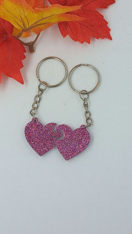 Double coeur - rose argent paillettes Double coeur - rose argent paillettes