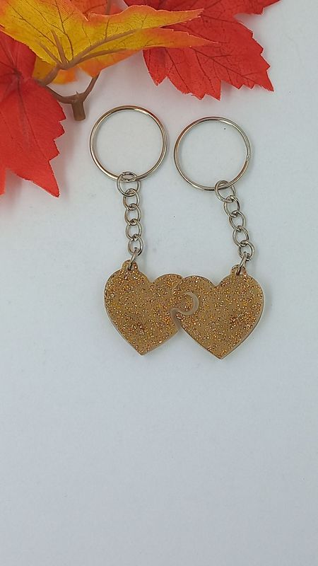 Double coeur - marron doré paillettes Double coeur - marron doré paillettes