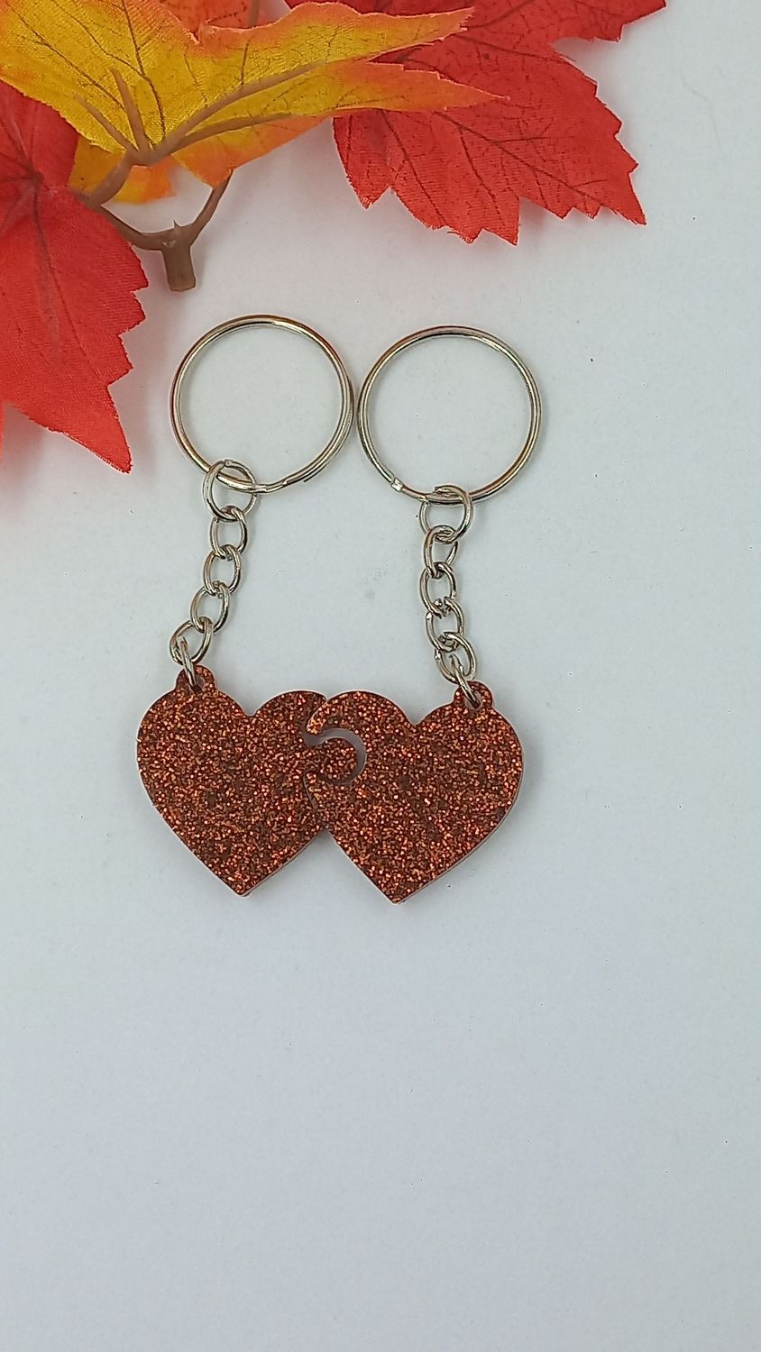 Double coeur - marron paillettes