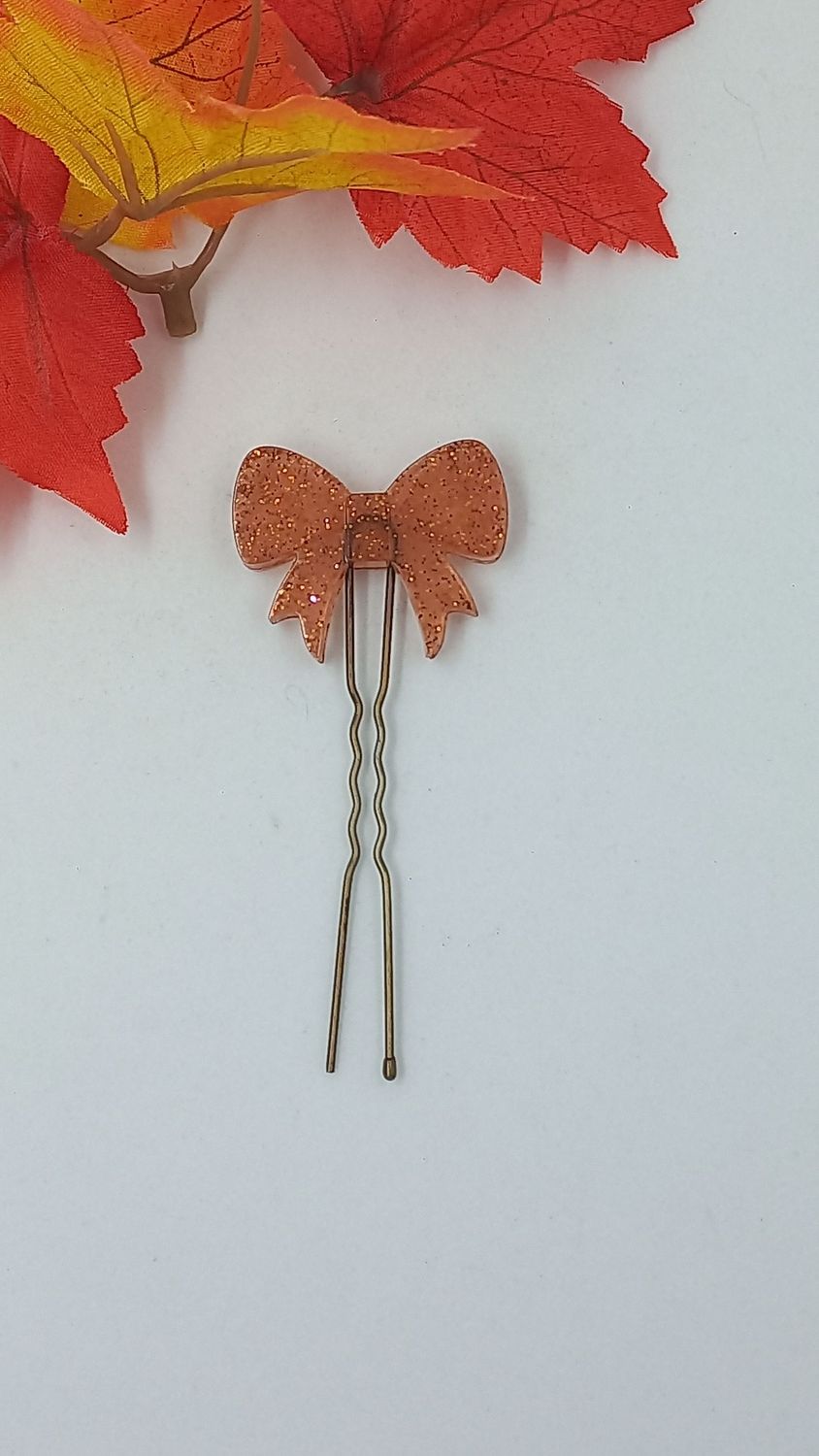 Pince chignon - Nœud marron paillettes